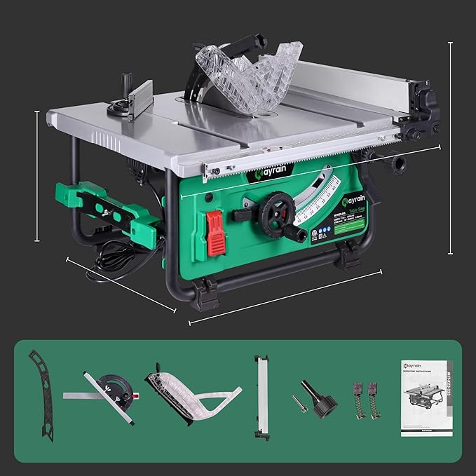 10-Inch Portable Table Saw with Stand - 15 Amp Motor, 25 Inch Rip Capacity, High-Power Jobsite & Workshop Table Saw