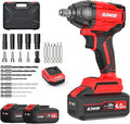 NAWIN Cordless Impact Wrench, 258Ft-lbs & 350Nm Power Impact Socket Set, 1/2 inch, Multi-Speed Adjustment, Led Light, 20V Impact Wrench with 2×4.0Ah Battery, Fast Charger