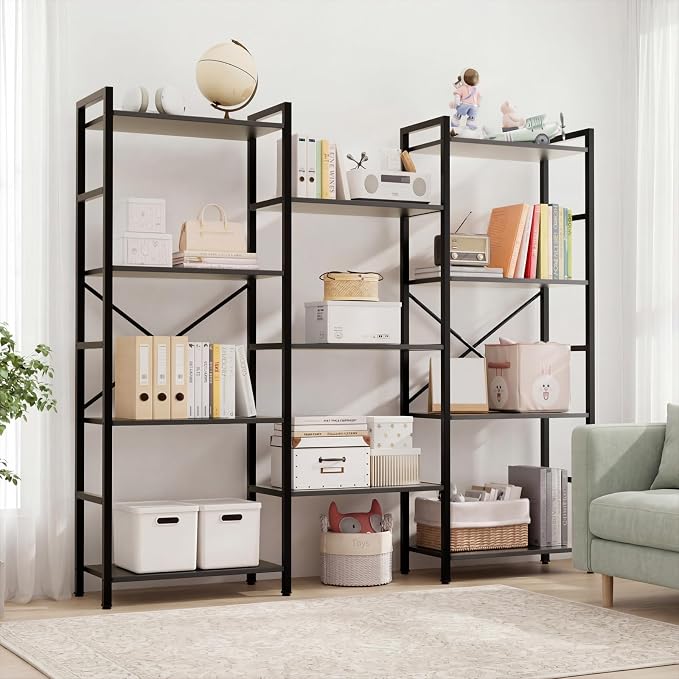 GRUSIGN Triple 4 Tier Book Shelf, Modern Bookcase Shelf, Freestanding Large - Image 5