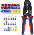 Crimping Tool Set，400pcs Insulated Wire Crimp, U-Type, Fork, Spade,Butt Ring Connector Assortment Kit and Ratchet Crimper Tool for Automotive Wiring (YmHS03C-400pcs)