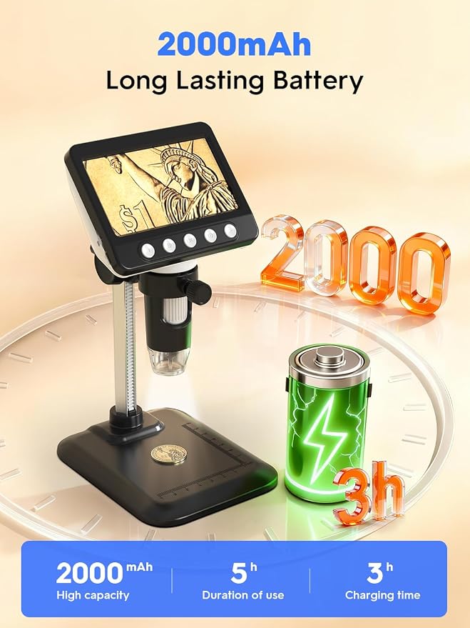 Coin Microscope, 4.3" LCD USB Digital 1000X 1080P Coin Magnifier | 8 Adjustable - Image 8