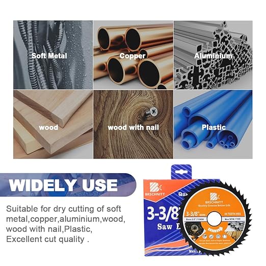 HSS Circular Saw Blade 3 3/8inch - BRSCHNITT 10pcs 44T 3/5"-3/8" Bore Cutting Discs for Cutting Wood, Copper, Aluminum, Plastic and Soft Metal