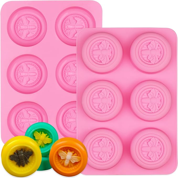 Sakolla 2 Pack Silicone Soap Molds, 6 Cavity Round Honeybee Silicone Molds by Sakolla