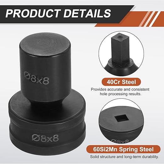 HARFINGTON Hydraulic Hole Punch Die 8x8mm Square Hole 40Cr Steel Electric Punching Kit for CH70 Electric Punching Machine, Black