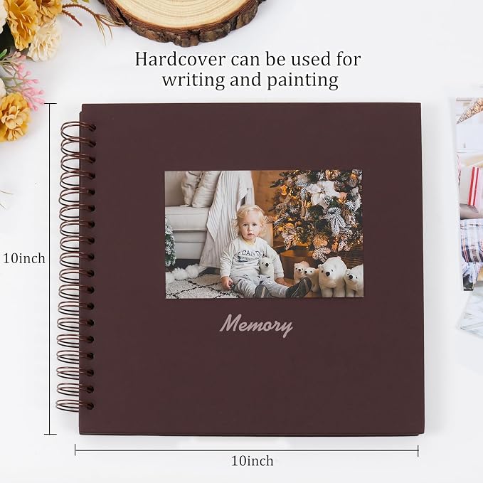 RECUTMS 10x10 Inch Scrapbook 60 Pages DIY Memory Album Kraft Paper Coffee | - Image 2