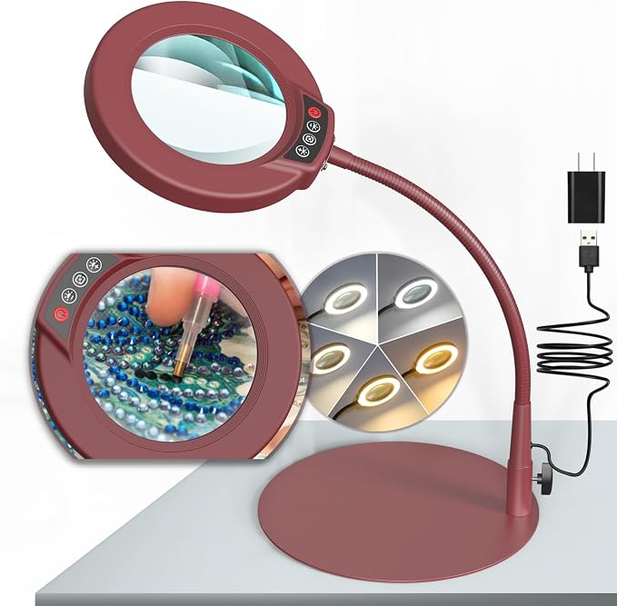 10X Magnifying Glass with Light and Stand, 5 Color Modes Stepless Dimmable LED by KRSTLV