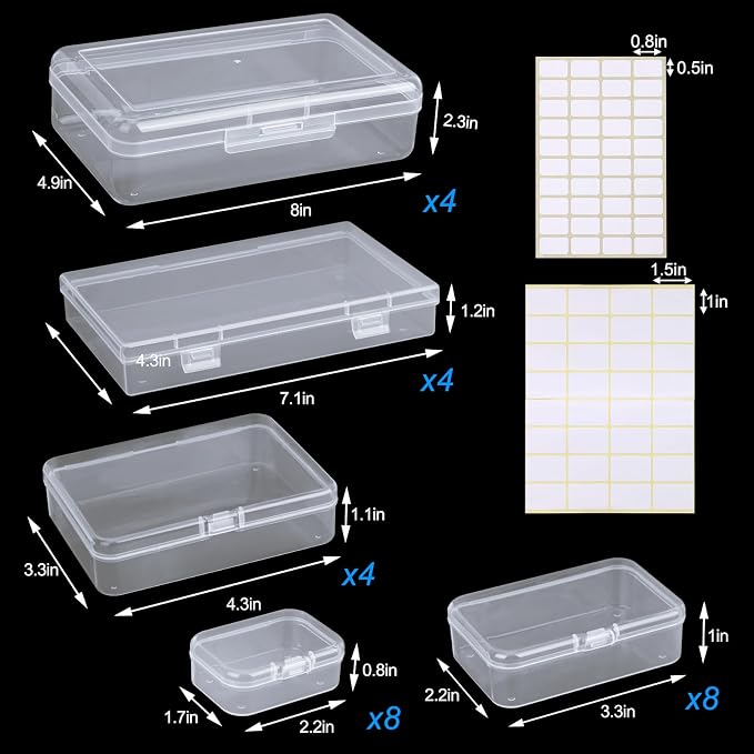 QUEFE 28 Pack Small Storage Containers Mixed Sizes Clear Plastic Boxes Craft - Image 2