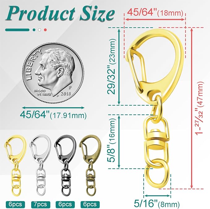 25 Pack Lobster Claw Clasps Keychain Kit, 4 Colors Keychain Clip - Image 2