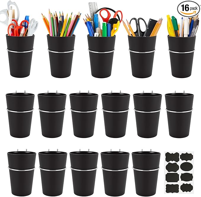 16 Sets Pegboard Hooks with Pegboard Cups, Ring Style Pegboard Bins with Rings