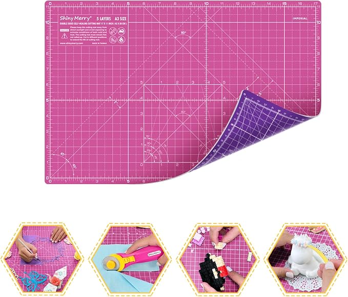 Self Healing Cutting Mat A3 12"x 18" Double Sided Pink Mat by ShinyMerry