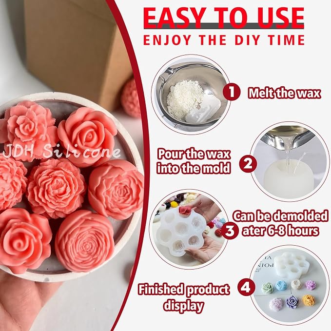 7 Cavity Flower Silicone Molds Valentine's Day Candle Mold Candle Fondant | - Image 5