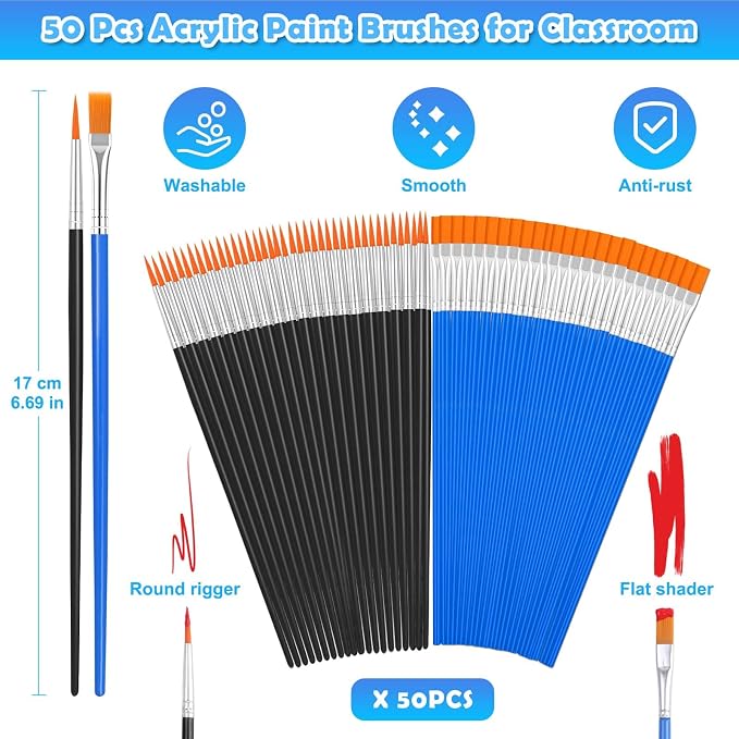 70Pcs Paint Brushes Small, Flat and Round Tip Paint Brushes - Image 3