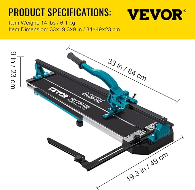 VEVOR Manual Tile Cutter, 24 inch, Porcelain Ceramic Tile Cutter with Tungsten Carbide Cutting Wheel, Infrared Positioning, Anti-Skid Feet, Durable Rails for professional installers or beginners