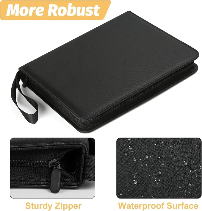 GERMUN 3 Ring 9 Pocket Zipper Card Binder, 720 Double Sided Standard PU Trading - Image 2