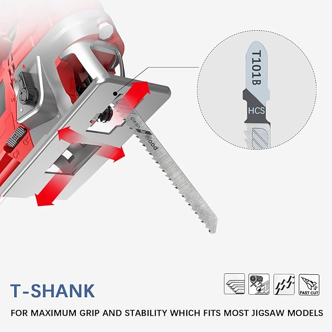 20-Piece T101B 4 Inch 10 TPI Assorted T-Shank Jig Saw Blades Set for Clean Cutting Wood