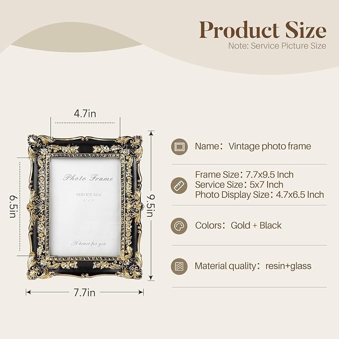 Cuspin 5x7 Picture Frame Black and Gold Frames, Vintage Baroque Handcrafted - Image 4