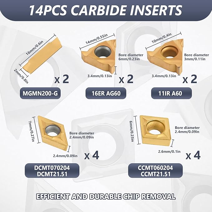 21PCS Indexable Lathe Turning Tools Set 1/2" 12mm Shanks,7Pcs Metal Turning Tool Holders & 14Pcs Carbide Inserts for Turning,Grooving,Threading,Boring bar,and Cutting Tool
