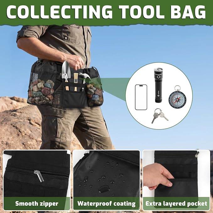 Rock Collecting Bag, Adjustable Foraging Waist Pack - Image 4