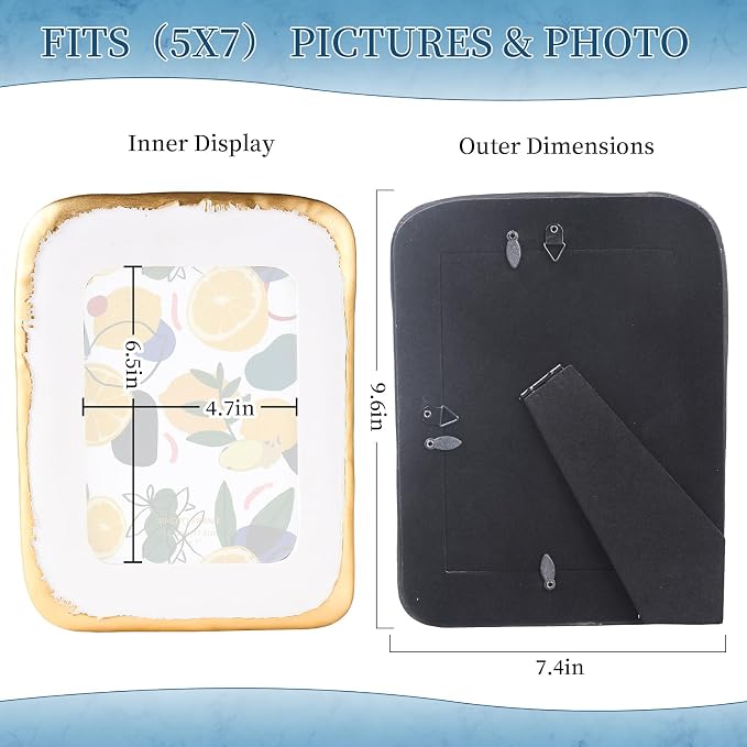 5x7 Picture Frame, Ornate Photo Frame White & Gold, Hand-Crafted Resin Table - Image 3