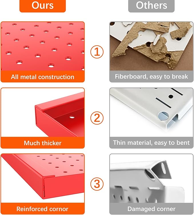 TORACK Metal Pegboard Wall Organizer 24" x 24" or 12" x 48", 70 PCS Tool Storage Pegboard for Garage Tool Organizer Board with Pegboard Hooks for Workbench(Red)