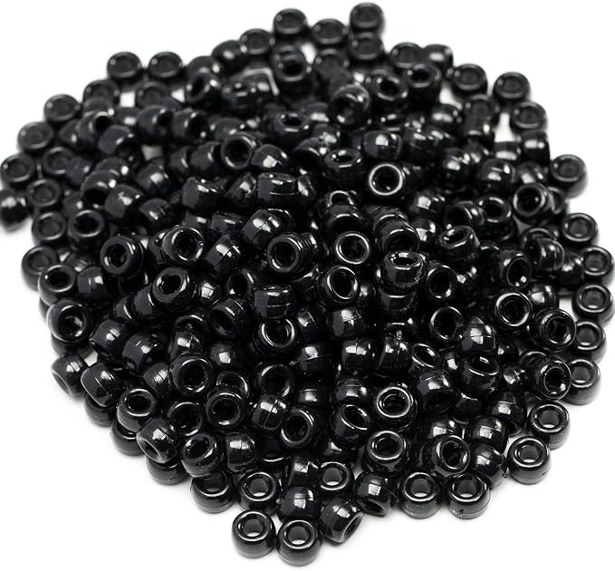 Gxueshan 1000 Pcs Acrylic Black Pony Beads 6x9mm Large Hole Pen Hair Kandi - Image 2