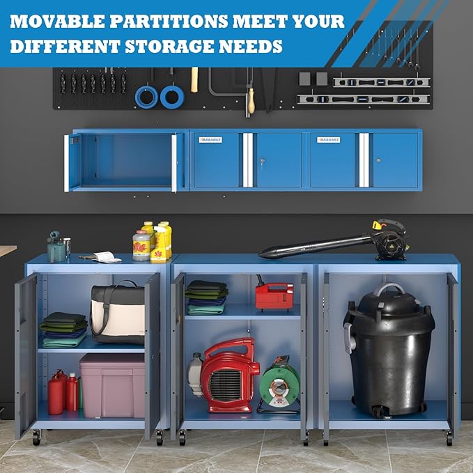 Upgraded Double Door Tool Chest with Locking System,Rolling Tool Chest with 360° Swivel Casters and Foot Pads,Large Tool Cabinet with Movable Partition for Different Needs,Large Assembly Box