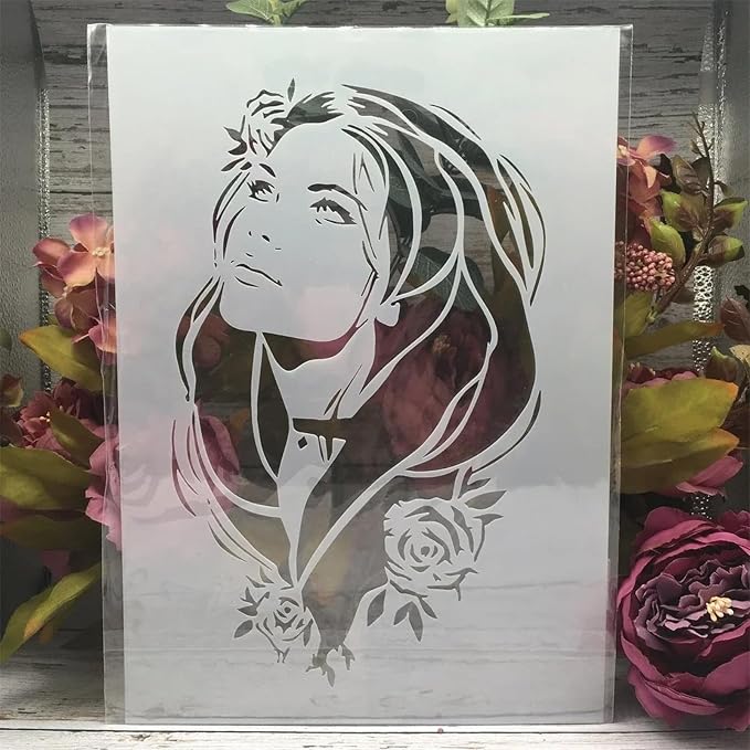 TIAMECH A4 Reusable Woman Long Flowing Hair Stencil - Image 3