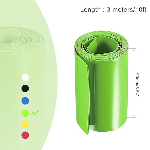 MECCANIXITY Battery Wrap PVC Heat Shrink Tubing 58mm Dia 90mm Flat 10 Feet(3meters) Light Green Good Insulation for Battery Pack