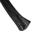 25ft – 1" Split Braided Cable Sleeve – Self-Wrapping Wire Loom Cord Protector for Power Cords, PC, TV, Automotive, and Audio Cable Management – Flexible Cable Organizer – Black