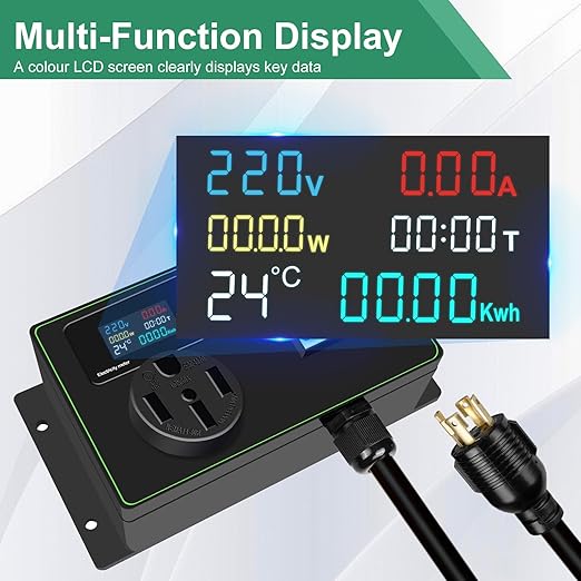 30A AC Power Meter, 240V Digital Multimeter Tester, NEMA L14-30P to NEMA 14-50R Outlet Monitor with 2FT 10AWG Cable and 50A Circuit Breaker, Real-Time Voltage, Current, Power, and Energy Monitoring
