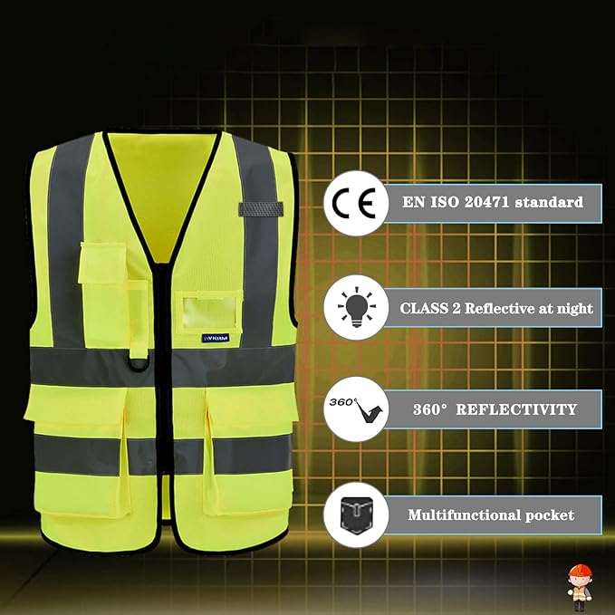 A-SAFETY hi vis Safety Vests, Yellow