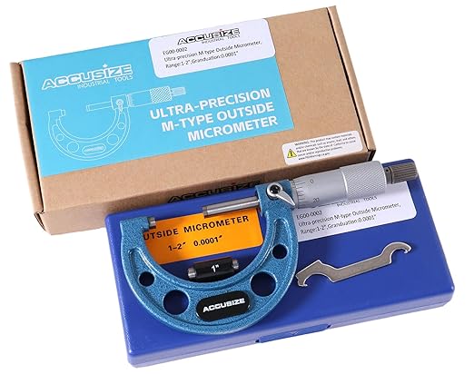 Accusize Industrial Tools 1-2 inch by 0.0001'' Ultra-Precision Outside Micrometer, Eg00-0002