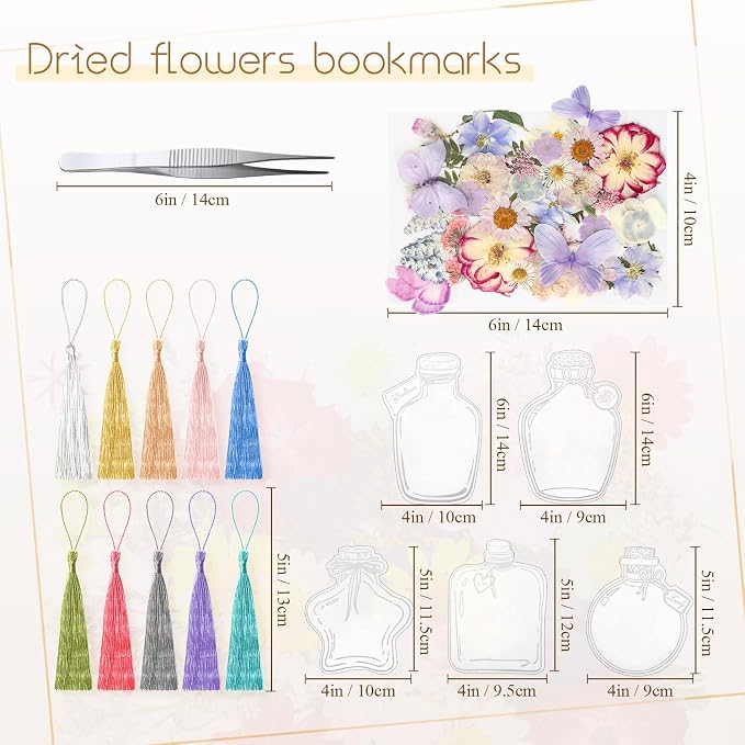 TaoBary 91 Pcs DIY Handmade Transparent Dried Flower Bookmark Set Include - Image 3