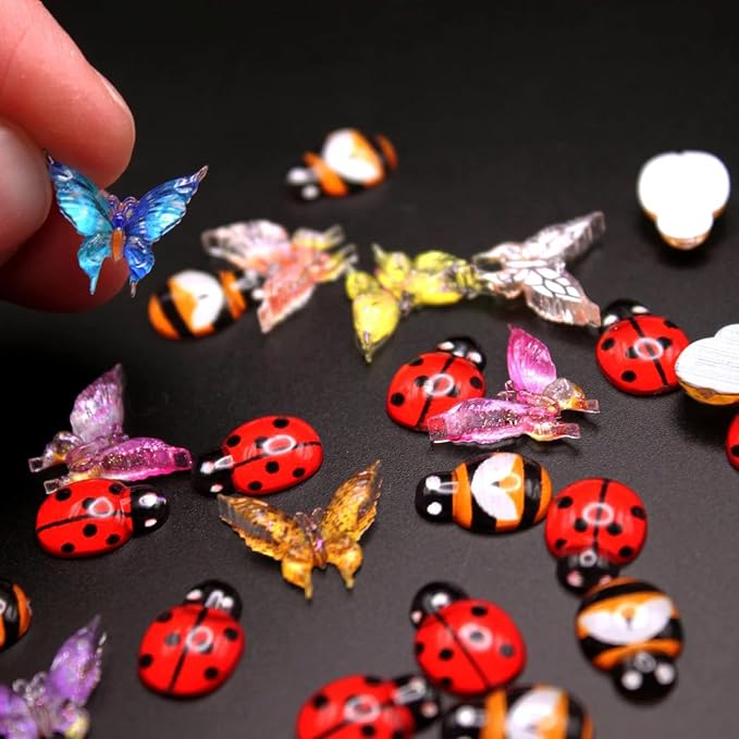 Miniature Micro Resin Ladybug Butterfly Bee Set, Dollhouse Miniature Flatback - Image 6