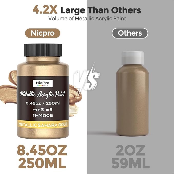 Nicpro Metallic Sahara Gold Acrylic Paint, 8.45oz/250ml Gold Leaf Paint | Large - Image 6