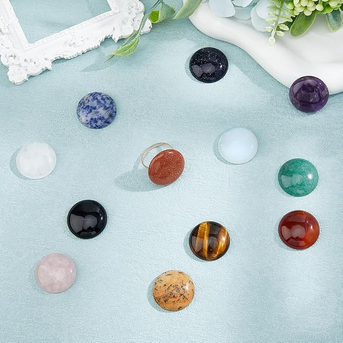 SUPERFINDINGS 12Pcs 12 Styles Natural Cabochon Gemstone 25mm Half Round Dome - Image 5