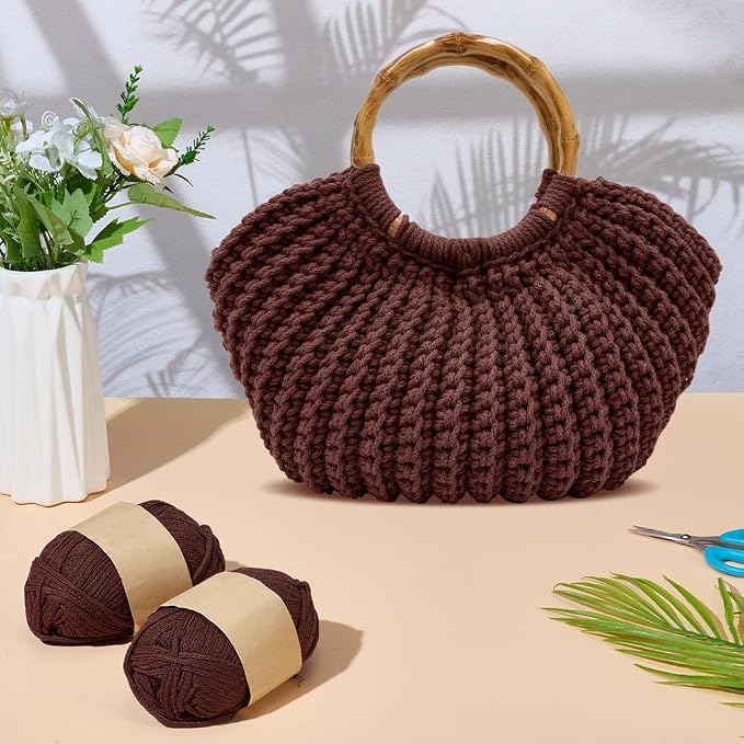 ACRNIGHEET Crochet Bag Kit for Adults Coffee Colored Handbag Crochet Kit for - Image 5
