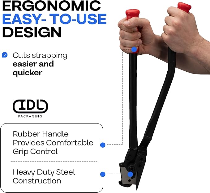IDL Packaging H-410 Steel Strapping Cutter for up to 2" Width and 0.05" Thickness – Heavy-Duty Best in Class Tool with Long Handles