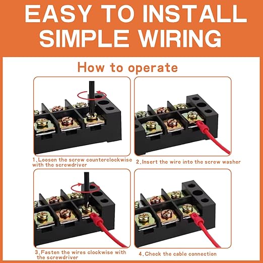 2 Circuits 2 Positions Terminal Block 20-30A 200-450V Dual Row Screw Terminals Strip with 20 PCS Heat Shrink Wire Fork Connectors(Pack of 5pcs)