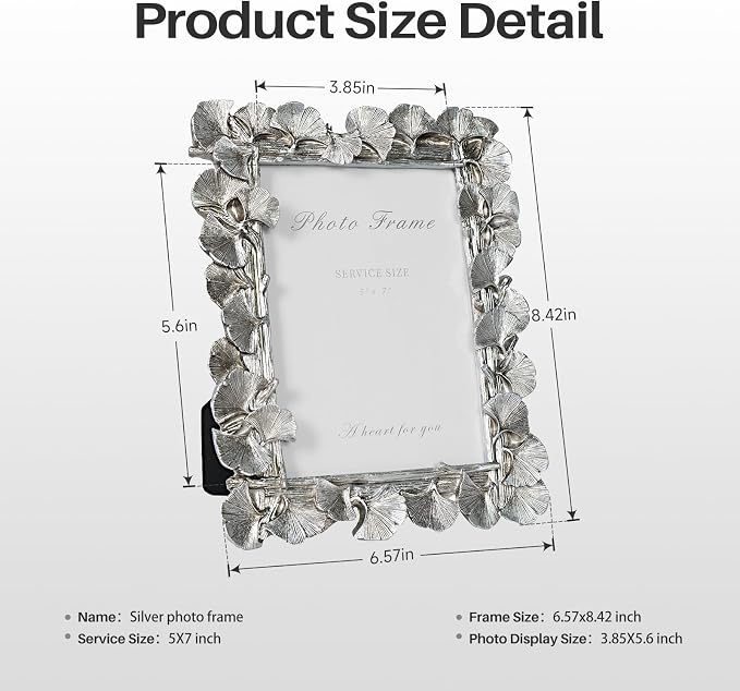 Cuspin Silver 5x7 Picture Frame, Vintage Silver Ornate Leaf Textured - Image 6