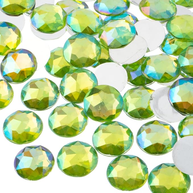 John Bead 200 Pieces 16mm, Peridot AB, Acrylic Round Flat Back Rhinestones by JohnBead