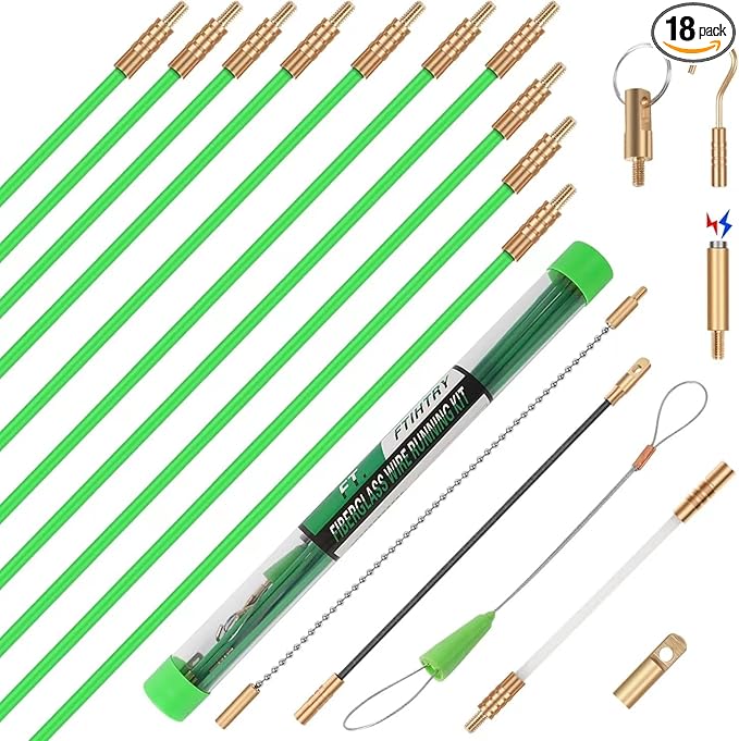 14FT Fiberglass Running Electrical Wire Glow Rods Wire Pulling with 8 Different Attachments, Fish Rods Electrical Kit and Fish Tape Wire Puller