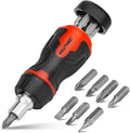 HAUTMEC 8-in-1 Stubby Ratcheting Screwdriver Set, Multi Screwdriver Tool All in One, Ratchet Short Screwdriver Set with Multi Bit Screw Driver for Use in Confined Space, Chrome Vanadium Steel Shaft