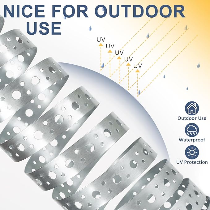 Galvanized Metal Strap 1-Inch x 50Feet, 23-Gauge Pipe Hanger Strap Metal Strapping with Holes Plumbers Strap DIY Cutting for Pipe Supports Hanging