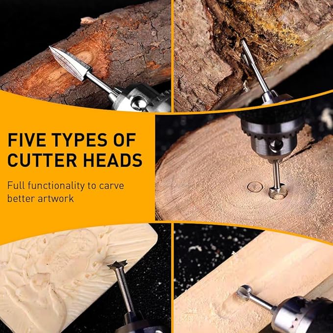 Wood Carving Drill Bits Set Compatible with Dremel Rotary Tool 5 Different Engraving Drill Accessories Bit Wood Grinding Woodworking Tool with 3mm Shank for DIY Carving Drilling Micro Sculpture