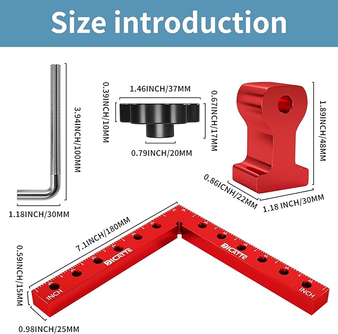 90 Degree Positioning Square Right Angle Clamp 7.1" x 7.1" Aluminum Alloy Woodworking Carpenter Tool,2 Pcs Right Angle Clamps With 4 Clamps,For Picture Frame Box Cabinets Drawers