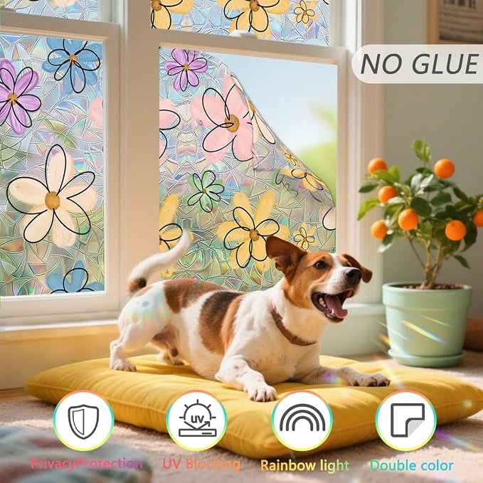 Daisy Flower Stained Glass Window Film Static Cling - Image 5