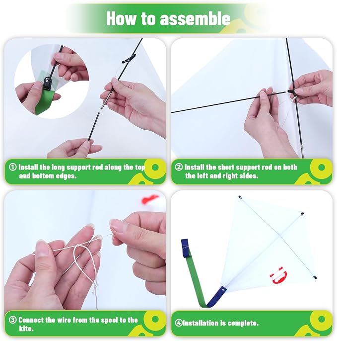 Kite Making Kit for Adults & Kids: 3 Pack DIY Blank White Diamond Kites - Image 6