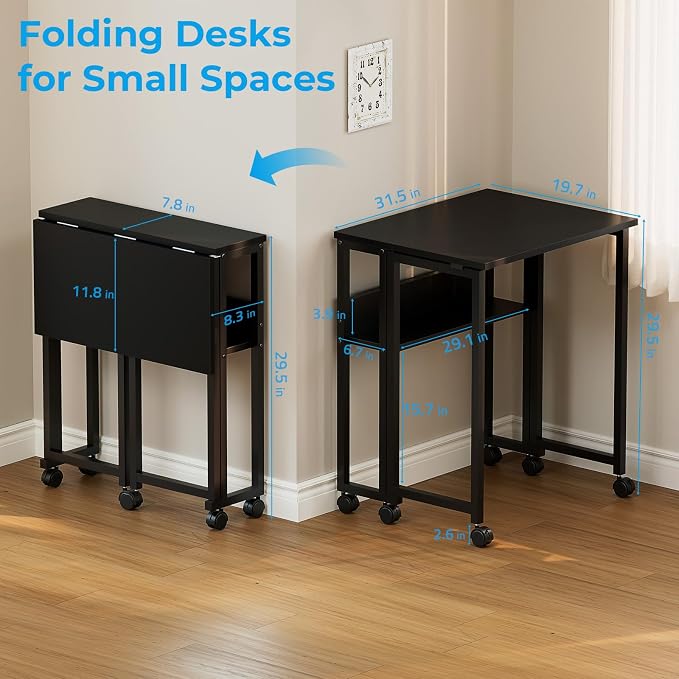 GreenForest Folding Desk with Wheels, 31.5" Rolling Table - Image 3