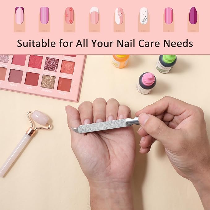 Metal Nail Files for Natural Nails, Mabor 2Pcs Stainless Steel Fingernail File with Pointed Tip Professional Double Sided Curved Filer for Nails Travel with PU Leather Case